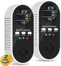 5-in-1 Carbon Monoxide Detectors Plug in – Natural Gas, Propane & CO Alarm with Dual Sensor, Temperature & Humidity Display for Home, RV, Travel, 2 Packs