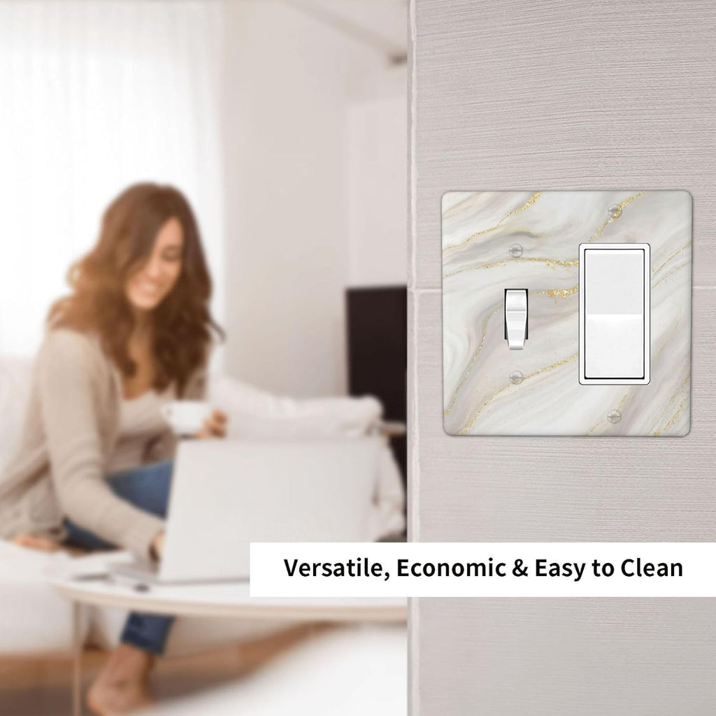 White Grey Gold Marble Simple Tiles Outlet Covers 1 Toggle 1 Rocker Combination Decorative Wall Plate Electrical Switch Plates Light Switch Cover Plate for Bathroom Kitchen Decor