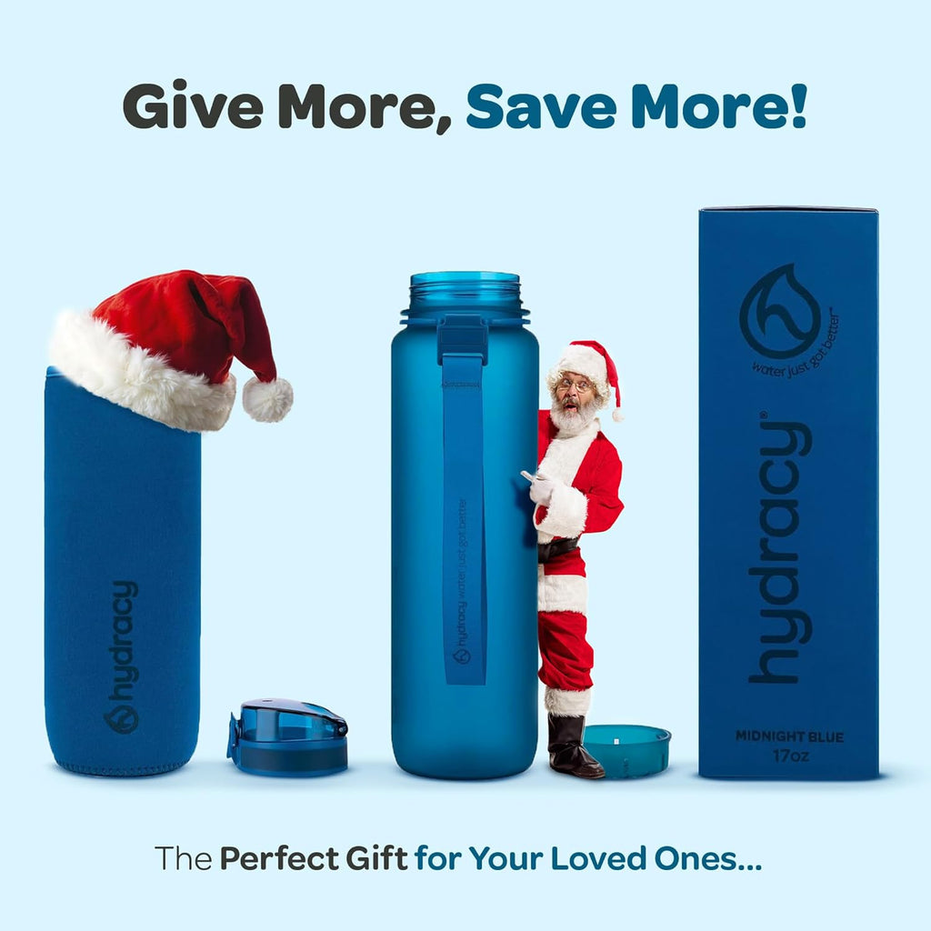 Hydracy Water Bottle with Time Marker -Large BPA Free Water Bottle & No Sweat Sleeve -Leak Proof Gym Bottle with Fruit Infuser Strainer & Times to Drink -Ideal for Fitness Sports & Outdoors