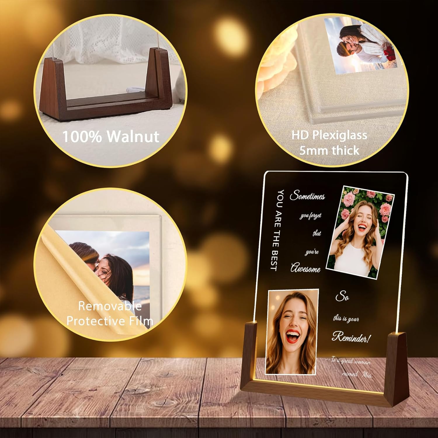 LOUISMIAA Customized Picture Frames with Night Light,Decorative Plaque Anniversary Birthday Mother’s Day Father’s Day Valentine’s Personalized Gifts for Boyfriend Girlfriend Couple Wife Women Same Day Shipping