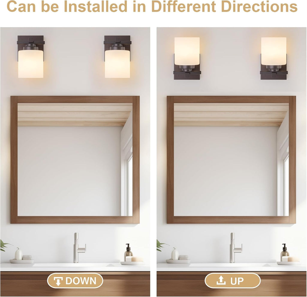 1 Light Modern Bathroom Light Fixtures Over Mirror, Bronze Finish Vanity Lights for Bathroom Wall Sconces with Milky White Glass Shades, E26 Socket (Bulbs Not Included)