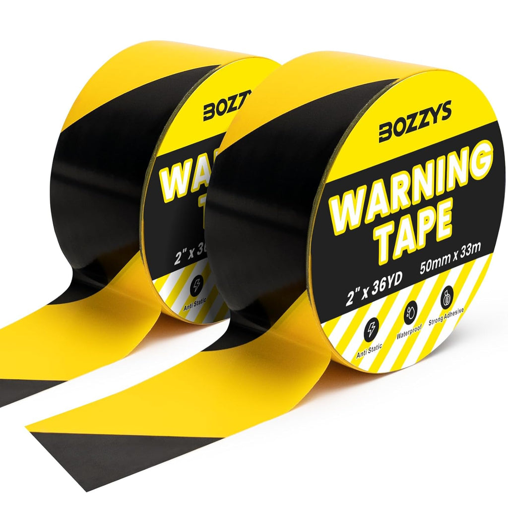 Industrial Black & Yellow Caution Tape 2-Pack | 2in x 108ft Floor Marking Tape | Waterproof & Forklift-Proof | Long-Lasting for Warehouse, Factory, Parking