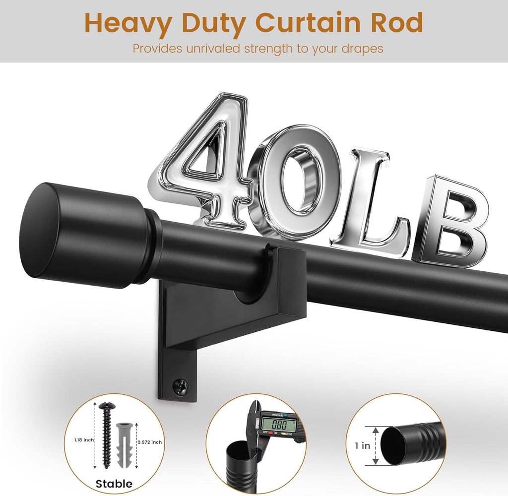Black Aluminium Curtain Rods for Windows,1 Inch Adjustable Curtain Rod 32-45,Heavy Duty Drapery Rods with Thicken Bracket,Decorative Modern Single Rod with Aluminium Finials