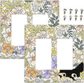 Decorative Outlet Covers Cute Black Cat in a Flower Patch Botanical Garden 2 Gang Wall Plate Double Rocker Light Switch Cover Double Switch Plate Cover for Home Decor （2 Pack）