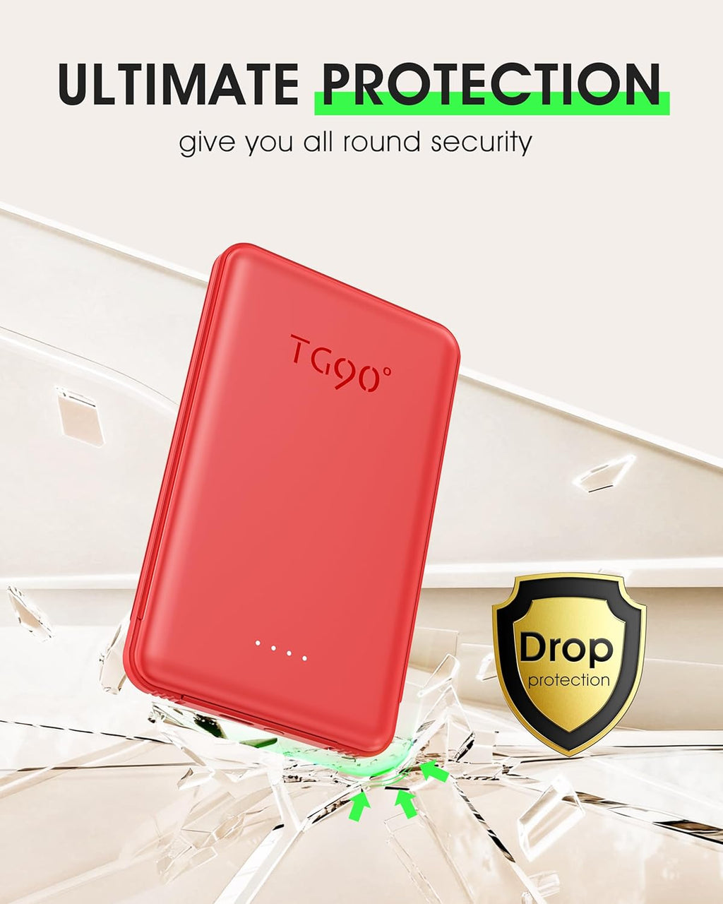 TG90° 5000mAh Mini Power Bank Built-in AC Wall Plug and Cables, Pocket Size USB C Portable Charger, External Battery Pack Compatible with iPhone 17 16 15 14 13 12 11 Samsung S22 S21 Google iPad
