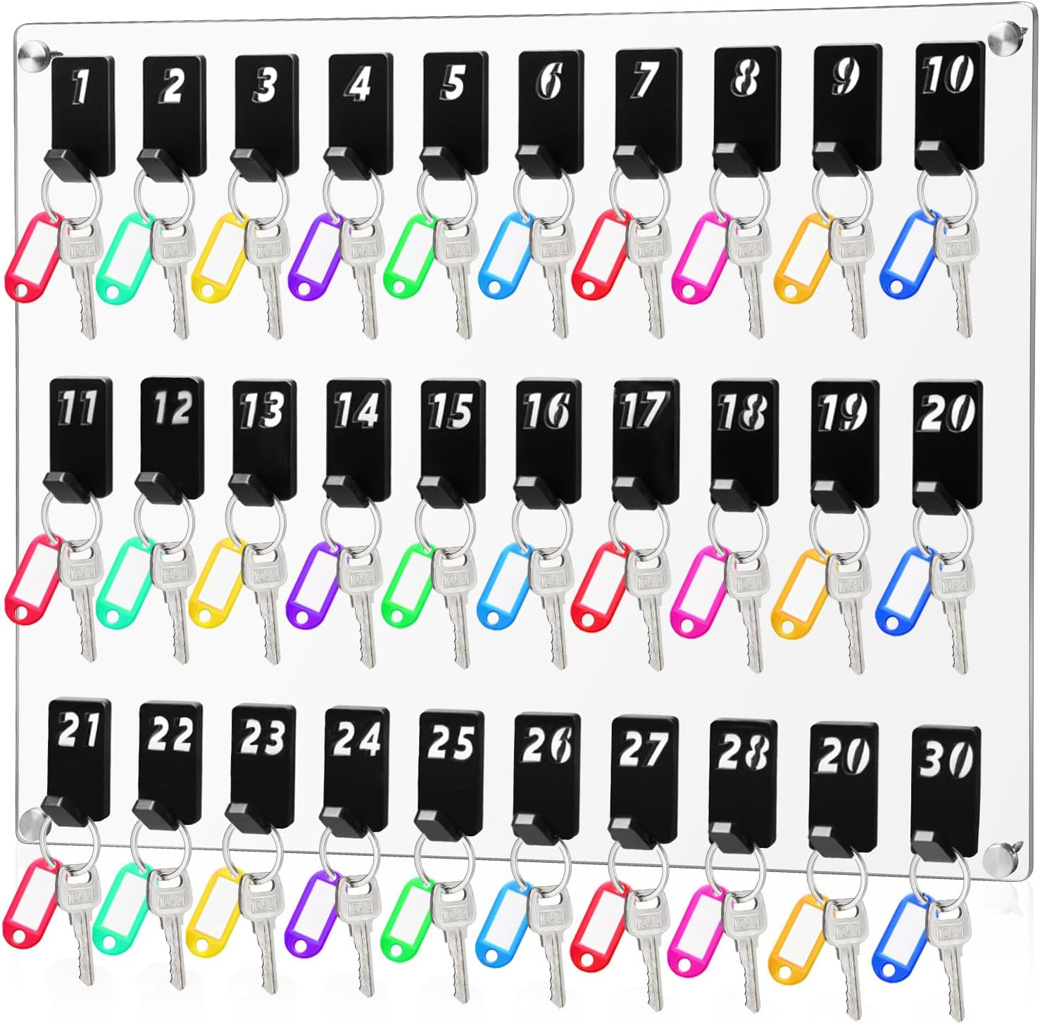 Acrylic Key Board with 30 No. Hooks Wall Mount Key Rack Holder Hanger Storage Collection for School, Garage, Car Dealer, Office, Hotel, Real Estate(Transparent)