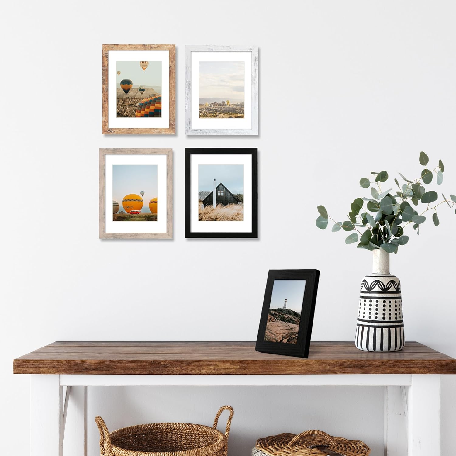 iRahmen 5x7 Picture Frame Set of 4 with High Definition Real Glass, Mixed Color Wood Photo Frames for Desktop Display and Wall Mounting