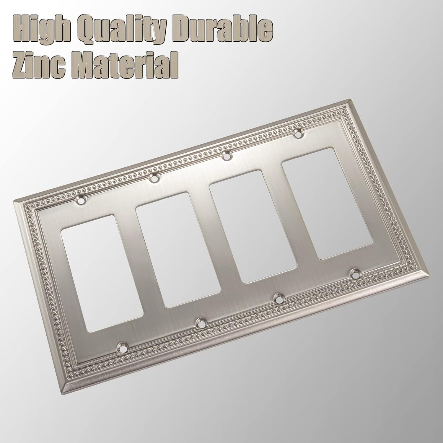 Henne Bery Sunken Pearls Heavy Duty Decorative Wall Plate Switch Plate Outlet Cover (Quad Decorator, Satin Nickel)