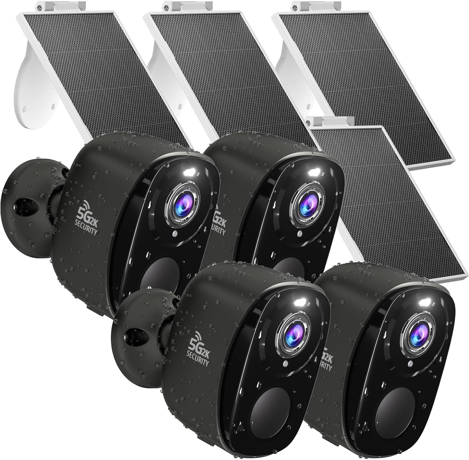 4PC 2K Security Camera Wireless Outdoor, Solar Camera for Home Security, Battery Powered WiFi Security Cameras with Color Night Vision, AI Motion Detection, 2-Way Audio, IP65, SD/Cloud, Works Alexa G