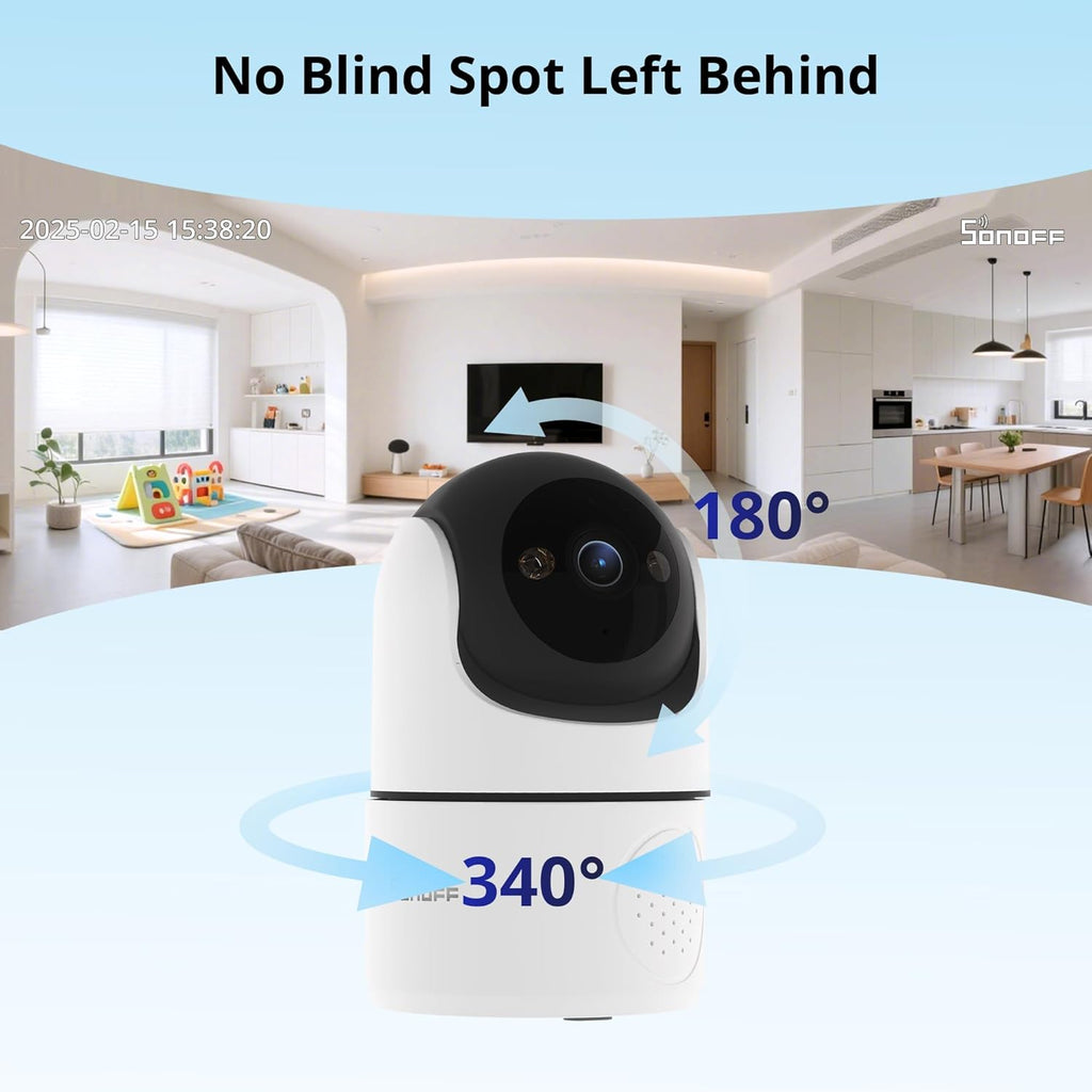 SONOFF Indoor Security Camera 1080P, CAM-PT2 Pan Tilt WiFi Camera with 360° View, Motion Tracking, Color Night Vision, 2-Way Audio, Privacy Mode, Compatible with Alexa & Google Home