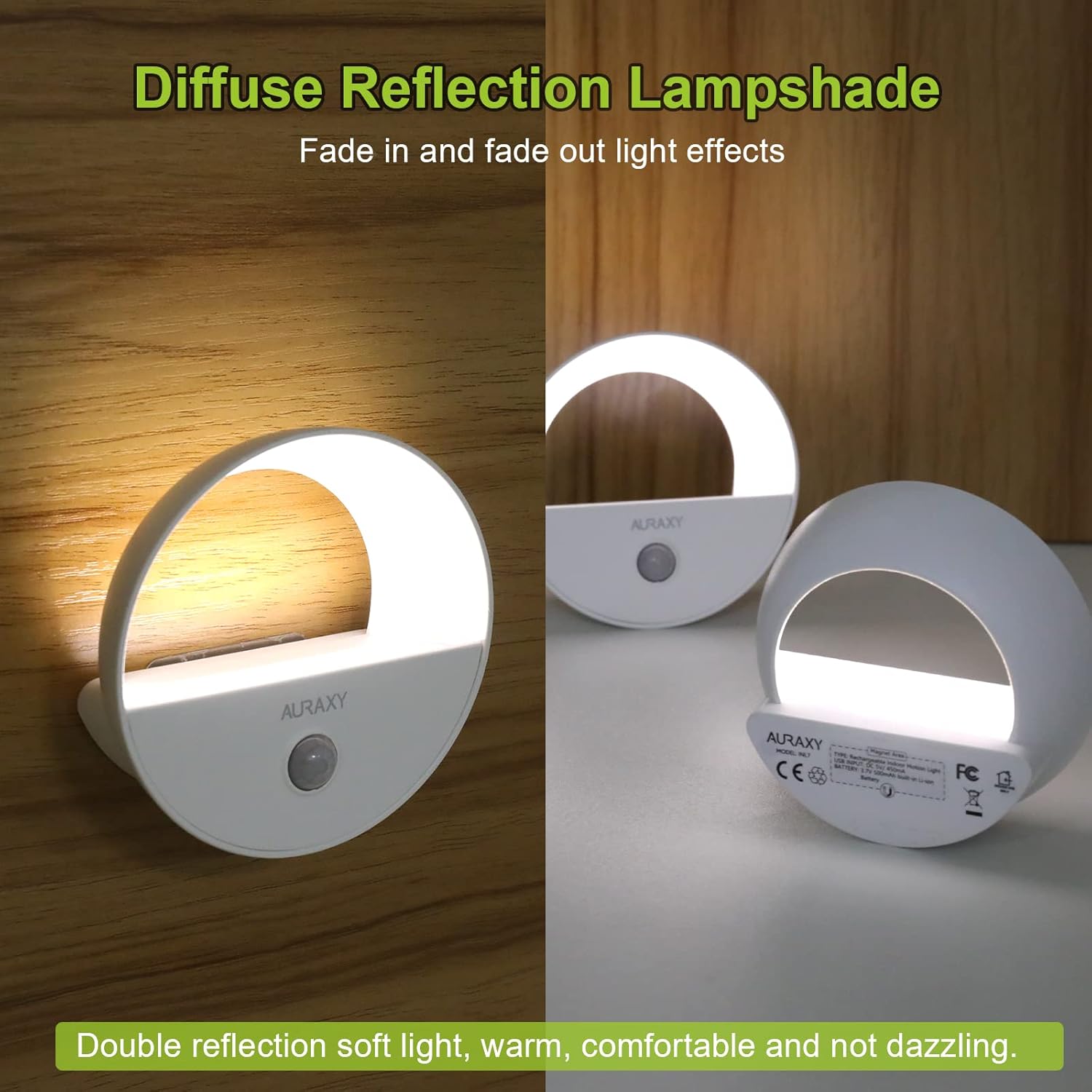 Rechargeable Motion Sensor Night Light, Battery Night Lights LED Cool White Magnetic Stick-on Motion Sensored Hallway Light, with Dusk to Dawn Sensor for Stair, Wall, Bedroom, Bathroom(6 Pack)