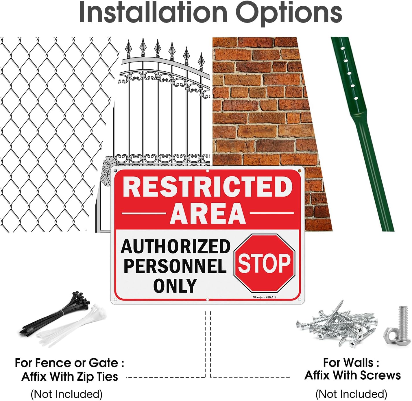 GicnKeuz Large Restricted Area Sign, 14x10 Inches Do Not Enter - Authorized Personnel Only Signs, Rust Free.40 Reflective Aluminum, Fade Resistant/Waterproof, 6 Pre-drilled Holes (2 Pack)