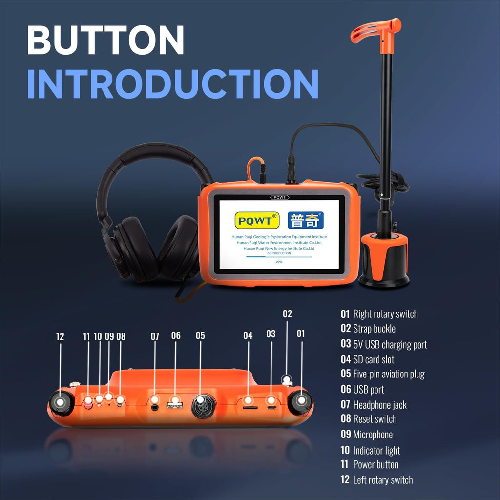 PQWT L6000 Acoustic Water Leak Detector for Outside Ground and Wall Water Pipeline Leakage Detection Kit Multi Sensor Professional Noise Reduction Headphone Smart Touchscreen Aluminum Carry Case
