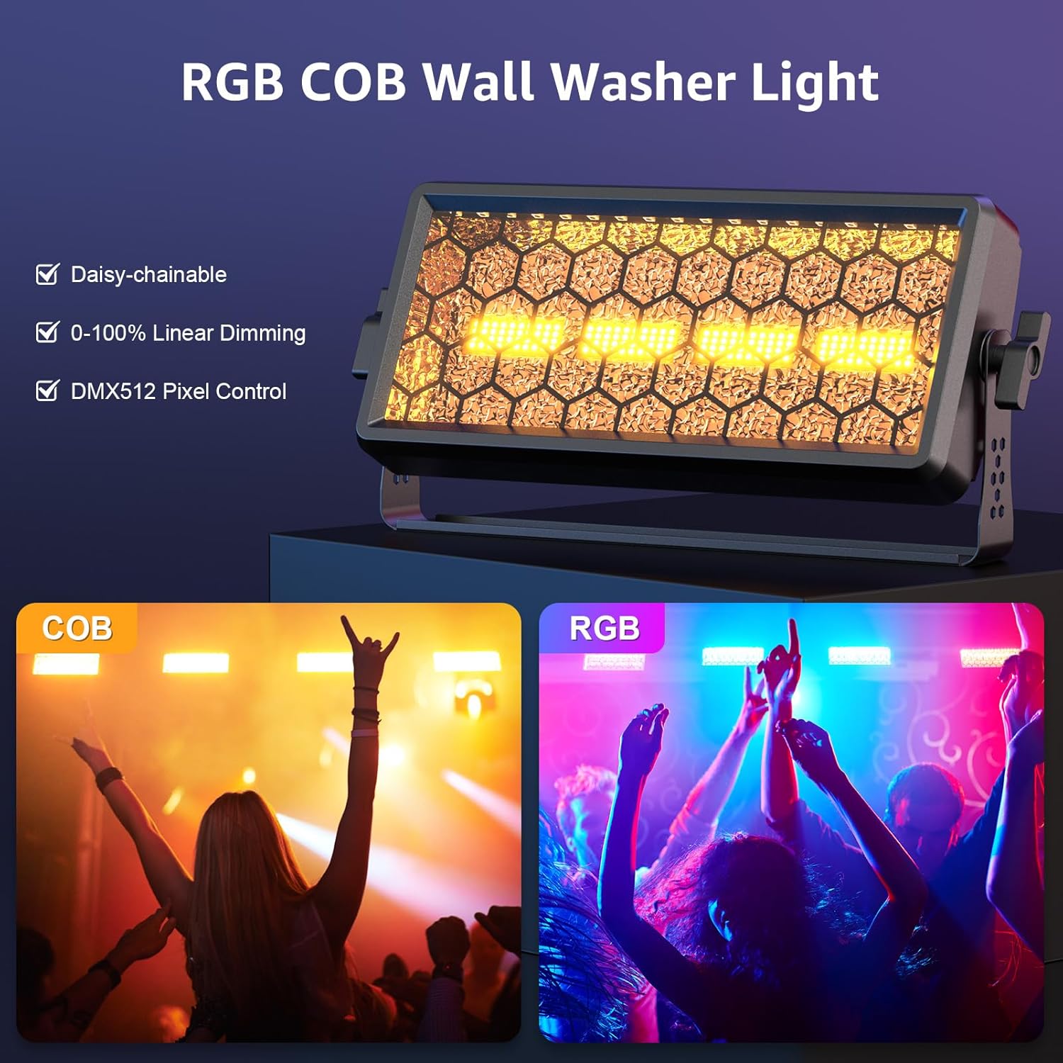 Retro Stage Light 120W - 4 COB + 36 RGB LED Wall Washer Bar DMX512, Uplights for Events, Monochrome/Mixed Colors for DJ Concert, Wedding Halloween Party, Xmas, Club