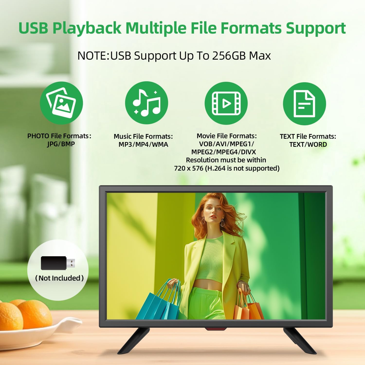 TV 20 inch,Full Viewing Angles 1080P HD,Small Kitchen Wall-Mounted Digital TV-HDMI/USB Ports-Dual Power DC-12V& AC Adapter Inputs for Your Caravan & Bedroom