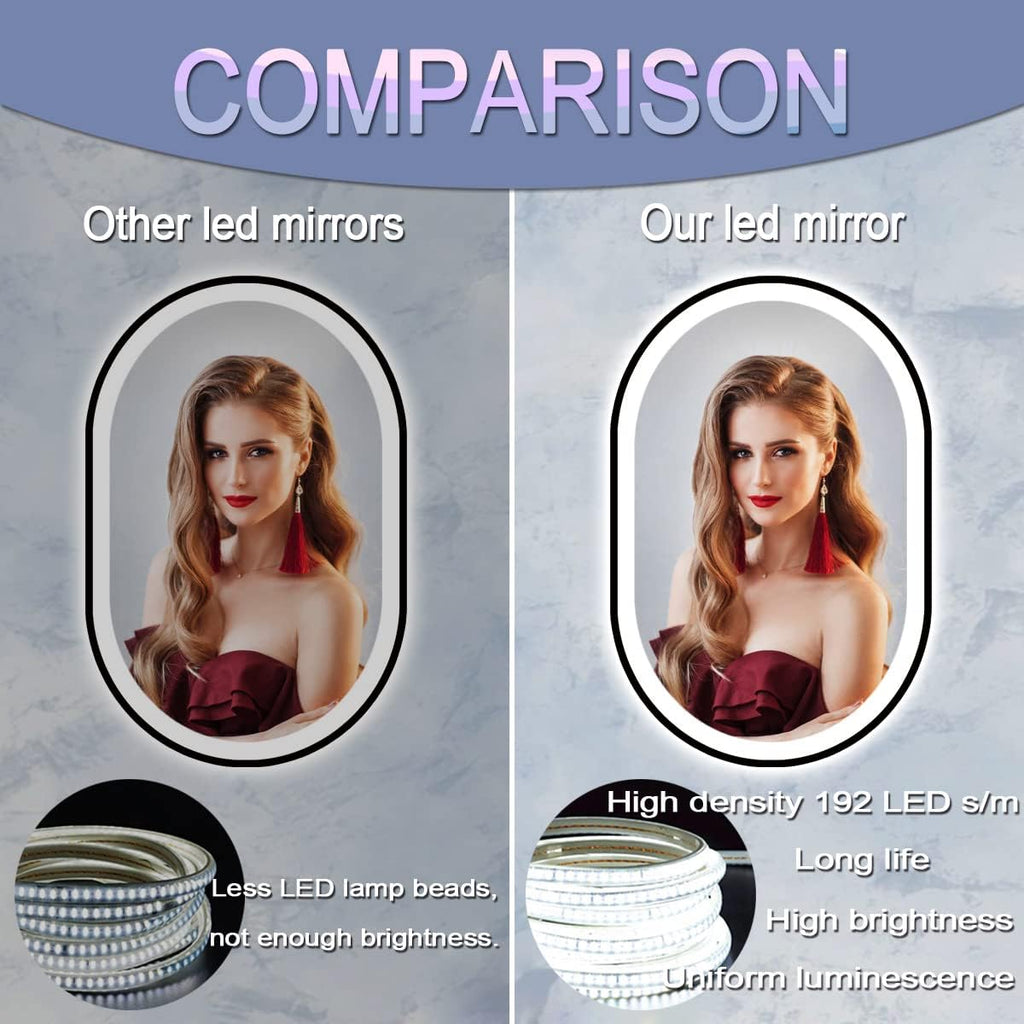 36 x 24 Inch Black Oval LED Mirror for Bathroom Salon Wall Horizontal/Vertical Mounted 36 Inch Black Frame Oval Lighted Mirror with Lights Smart Memory 3 Color Dimmable Front Lights Antifog