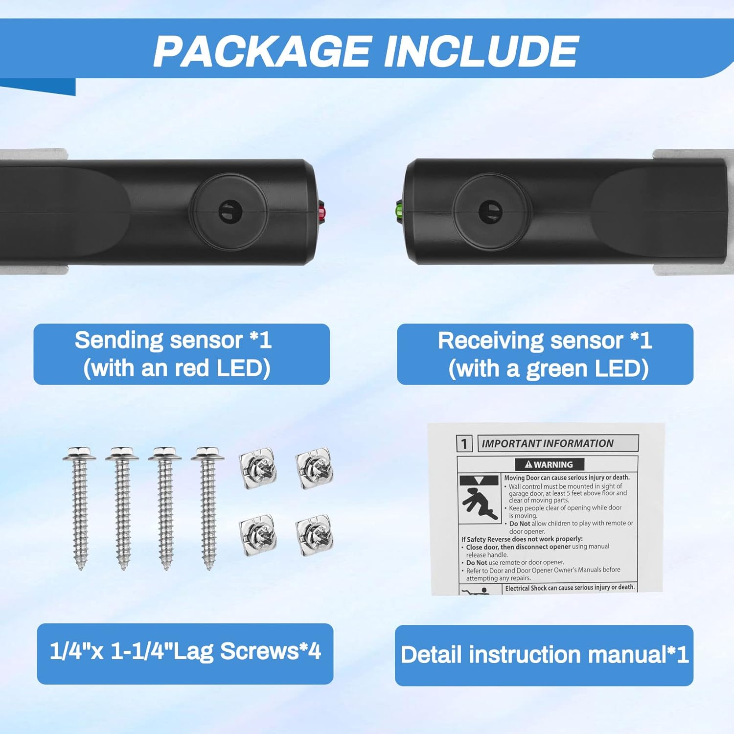 Garage Door Sensors for Genie/Overhead, Garage Door Sensor GSTB-R STB-BL Compatible with Genie/Overhead Garage Door Opener Made After 1993, Item Includes Two Sensors (Receiving&Sending)