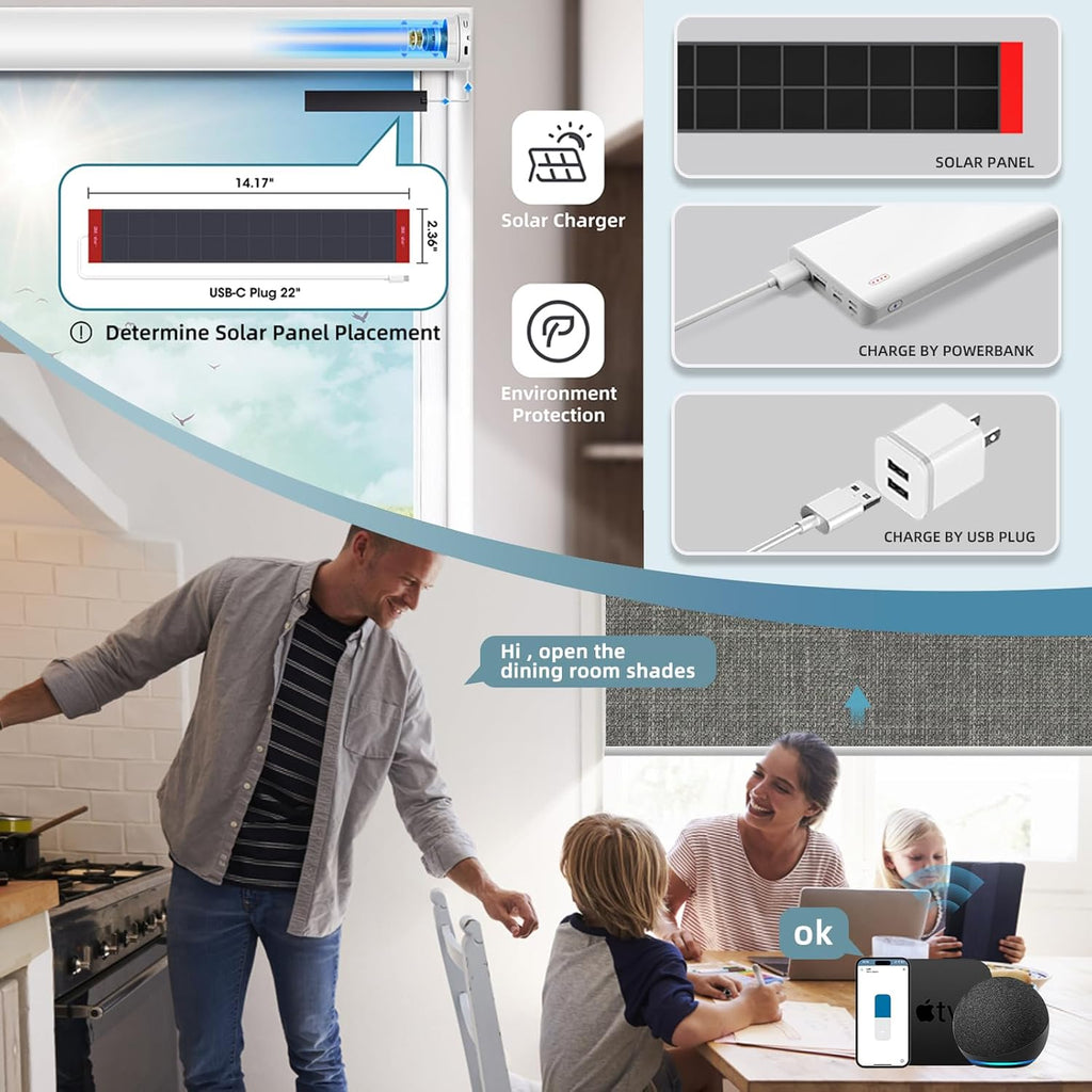 SmartWings Motorized Roller Shades Work with Homekit, Alexa Google, 100% Blackout Smart Blinds for Windows, Cordless Remote Control Window Shades, Vigor Dove, Customized Size