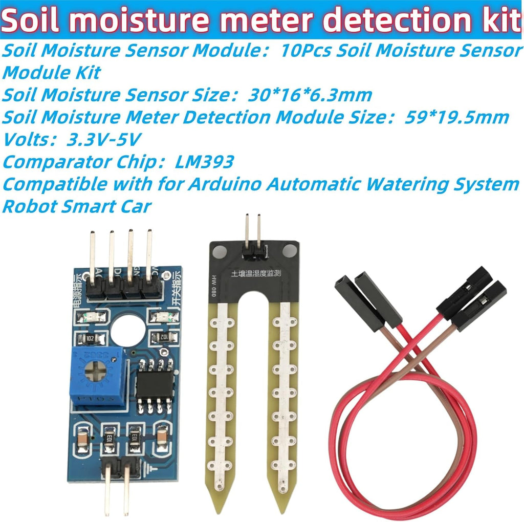 10Pcs Soil Moisture Sensor LM393 3.3-5V Soil Moisture Hygrometer Detection Sensor Kit Compatible with for Arduino Automatic Watering System Robot Smart Car