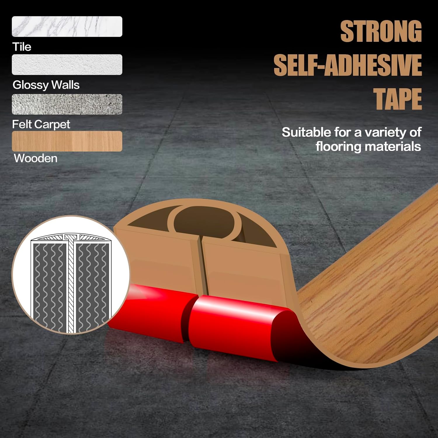 Floor Cord Cover Self Adhesive Cord Hider,3.3FT Cable Management, Extension Strip Protector for Wires, Prevent Cable Trips for Offices, Gyms, Exhibitions Cavity:0.39"(W) x 0.27"(H) Brown Wood