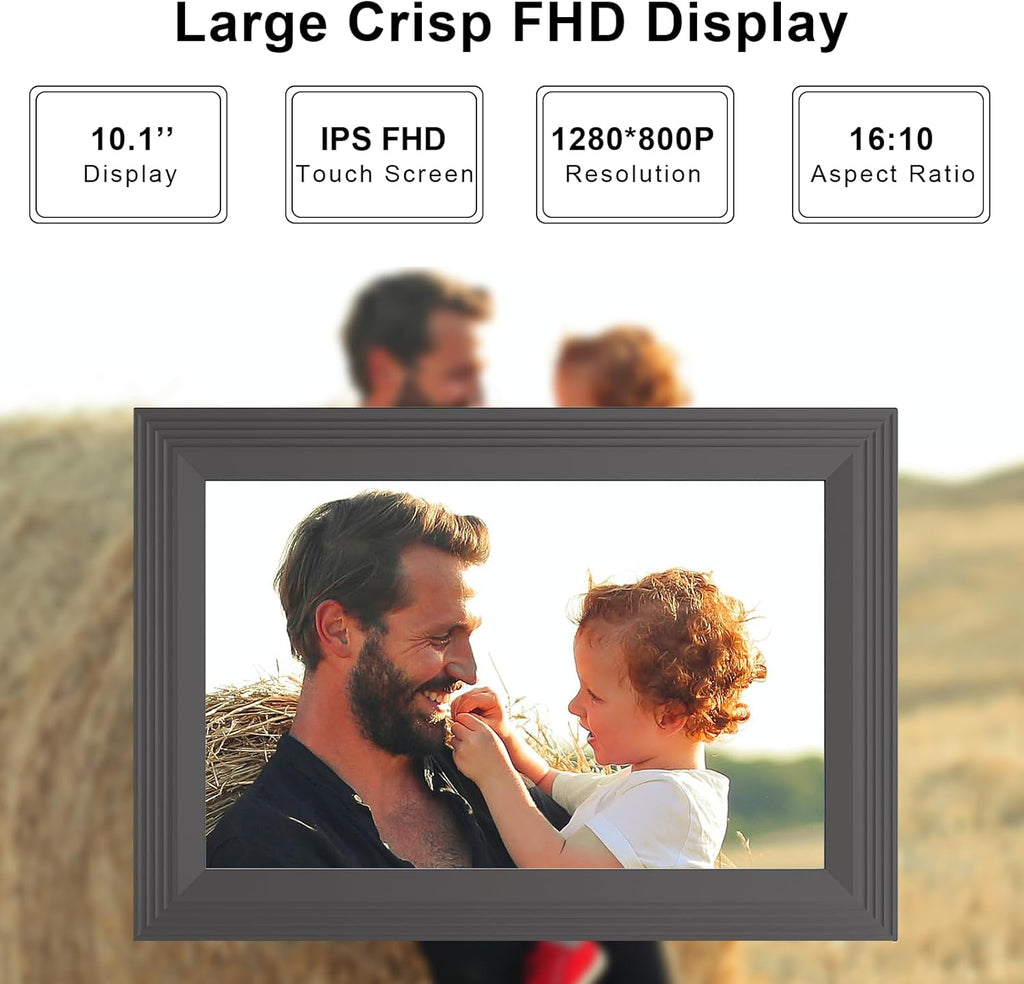 Digital Picture Frame 10.1 Inch WiFi Photo Frame Electronic, IPS Touch Screen, 16GB Storage, Auto-Rotate,Easy Setup and Share Photos and Videos via App from Anywhere