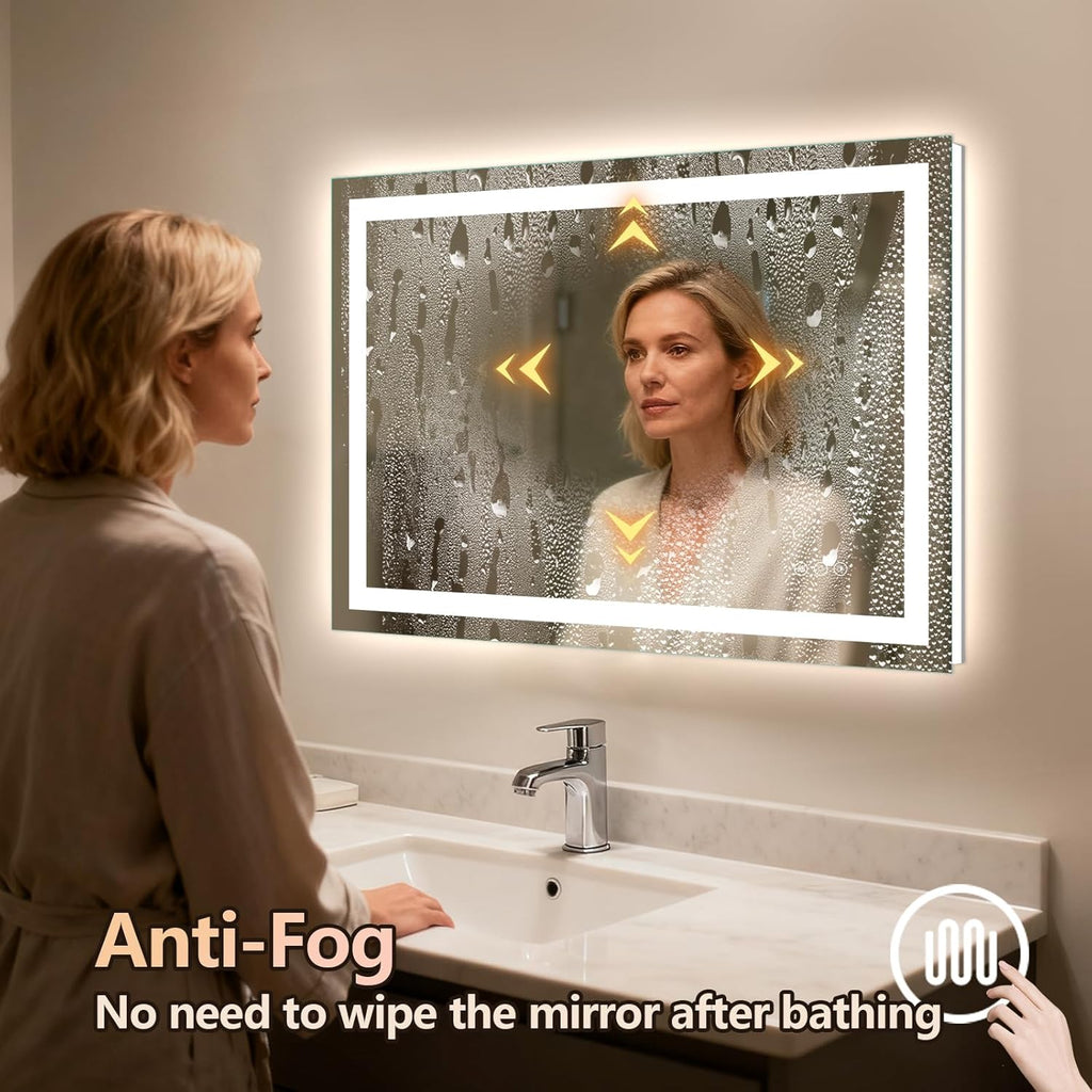 Niccy 36" x 24" LED Bathroom Mirror with Lights, Backlit and Front Lit, Lighted Vanity Mirror for Wall with 3 Colors, Anti-Fog, Shatter-Proof, Memory for Bedroom, Horizontal/Vertical