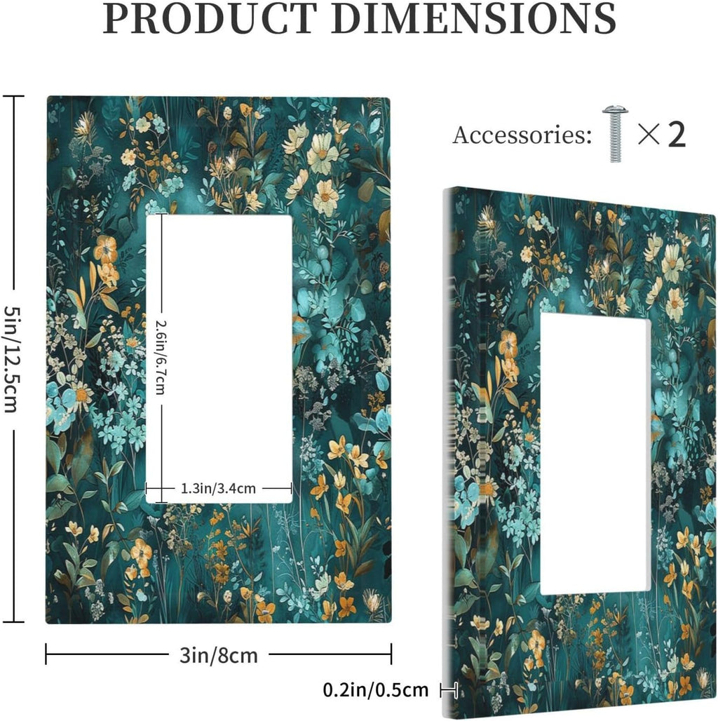 Decorative Outlet Covers Green Leaf Floral Boho Golden Flower Plant 1 Gang Single Rocker Light Switch Cover Plate Wall Plates Gfci Faceplate For Bed Room Cabin Decor