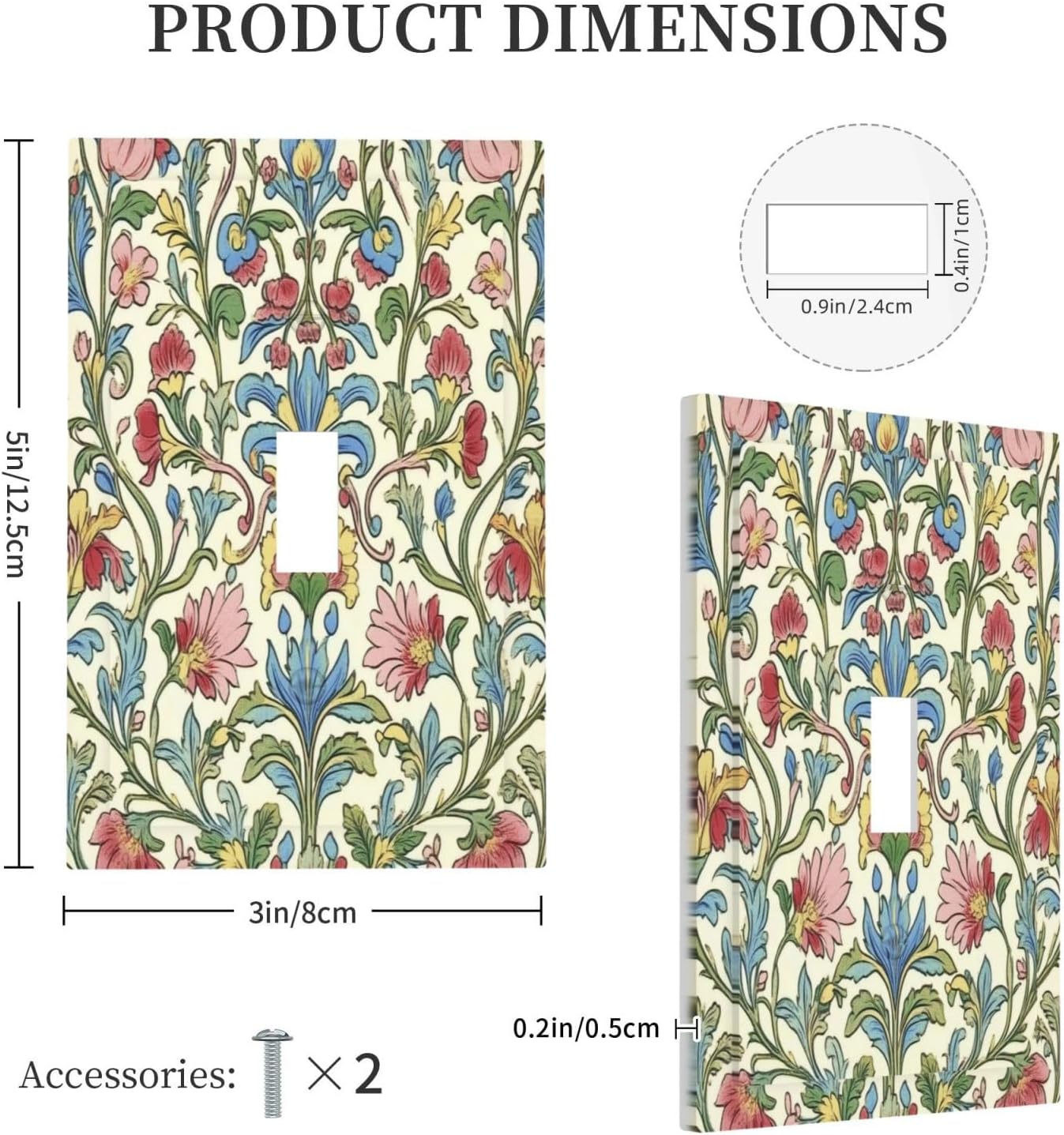 Decorative Light Switch Cover Boho Red Floral Morris Plant Leaves 1 Gang Single Toggle Device Electrical Faceplate Switchplates Decorator Outlet Wall Plate For Farmhouse Cabin Decor