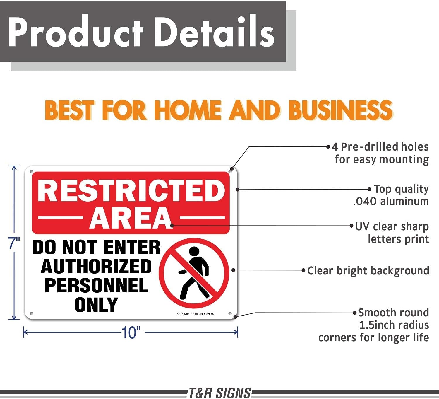 Restricted Area Do Not Enter Authorized Personnel Only Sign - 2 Pack - 10 x 7 Inches Rust Free .040 Aluminum - UV Protected, Waterproof, Weatherproof and Fade Resistant - 4 Pre-drilled Holes