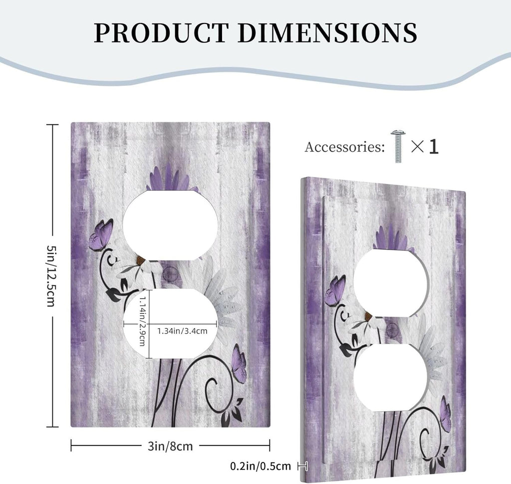 Decorative Outlet Covers Rustic White Purple Daisy Floral Flower 1 Gang Wall Plate Receptacle Duplex Light Switch Cover Plate Single Dual Plug Covers Electrical Switchplate Faceplate