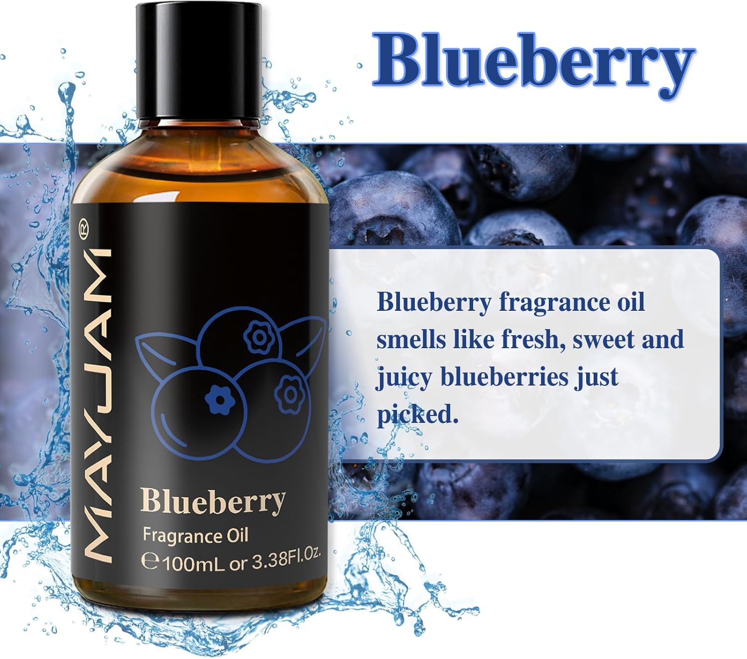 MAYJAM 100ML/3.38FL.OZ Blueberry Fragrance Oils with Glass Dropper, Essential Oils for Diffusers for Home, Long Lasting Scented Oils for Diffusers Soap Candle Making