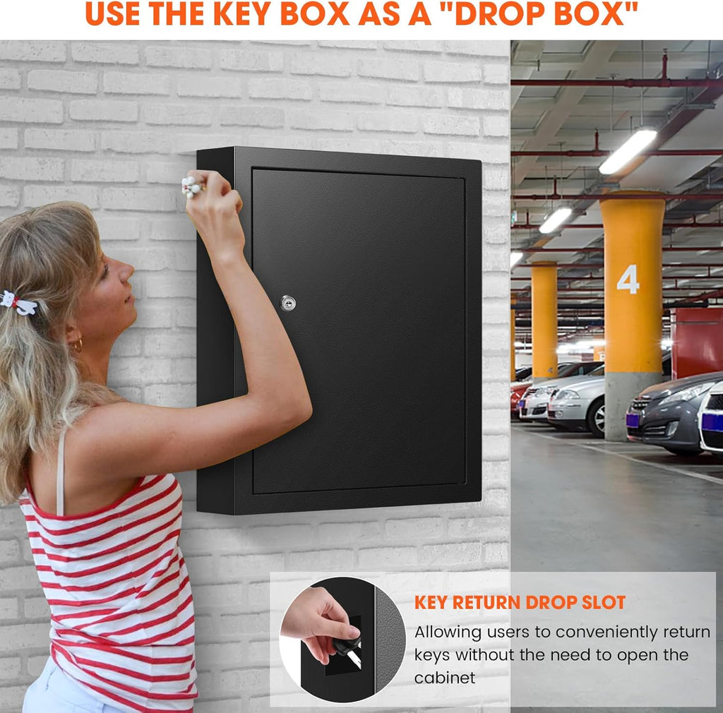 125 Position Key Cabinet Wall Mount with Anti-Theft Deposit Key Slot, Key Box Organizer with Key Hooks & 125 Tags Key Labels, Key Safe for Hotels & Office & Companies & Car Dealerships