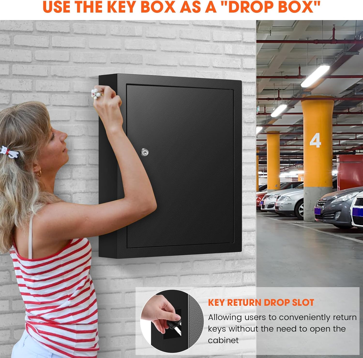 125 Position Key Cabinet Wall Mount with Anti-Theft Deposit Key Slot, Key Box Organizer with Key Hooks & 125 Tags Key Labels, Key Safe for Hotels & Office & Companies & Car Dealerships