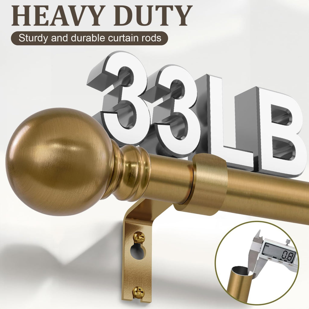 Warm Gold Curtain Rods for Windows 72 to144 Inch Brass Long Heavy Duty Window Curtain Rod Adjustable 1" Diameter with Metal Finials for Living Room Bedroom Farmhouse Kitchen Outdoor