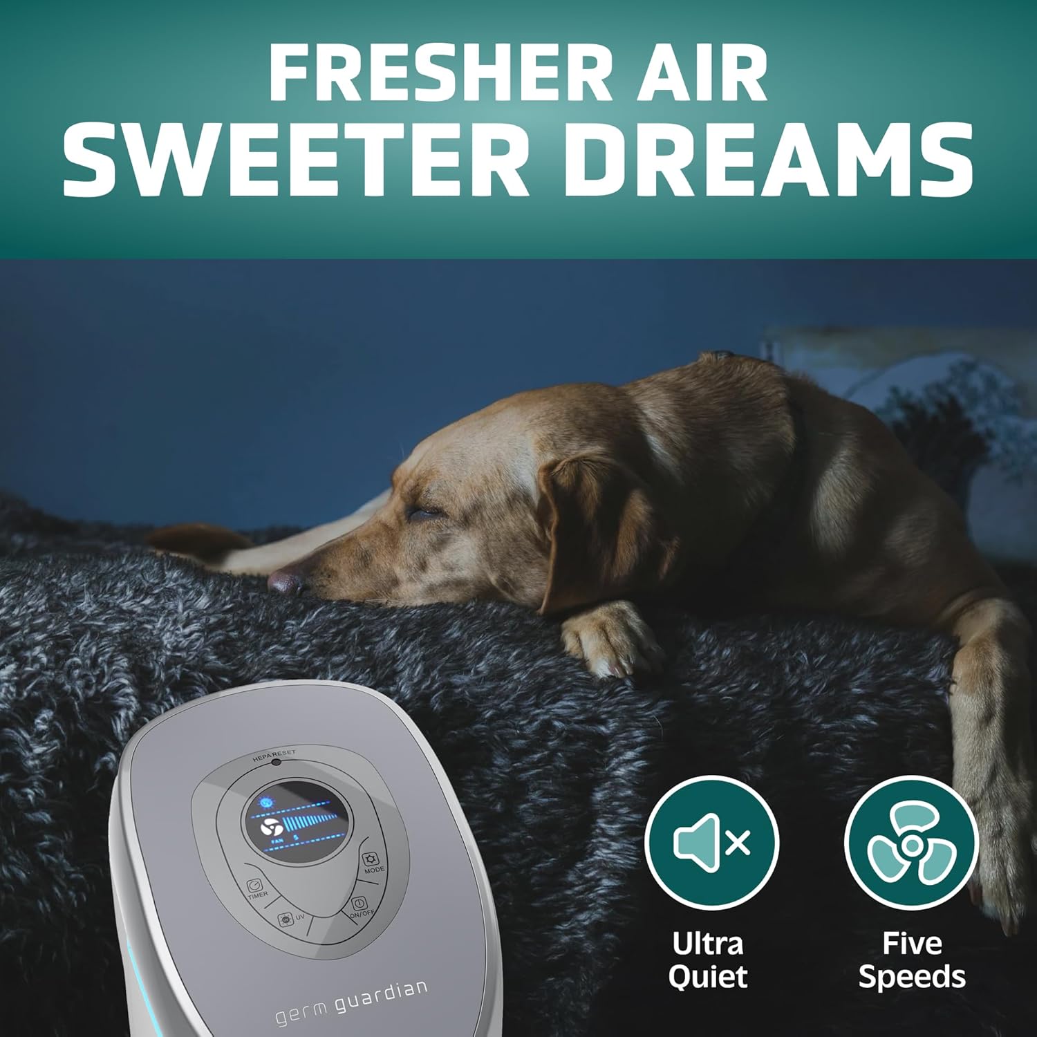 GermGuardian Air Purifier with Genuine HEPA 13 Pet Pure Filter, Removes 99.97% of Pollutants, Covers Large Rooms up to 915 Sq. ft. in 1 Hour, UV-C Light Helps Reduce Germs, 28", White, AC5250WPT
