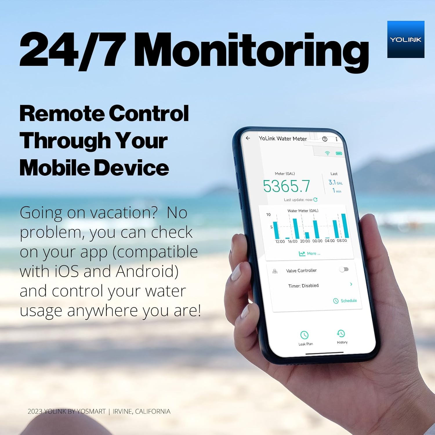 YoLink FlowSmart NSF Water Meter, Smart Water Usage Monitor and Water Leak Detection: 0.5 Inch Advanced Smart Home Water Meter, Hub Included