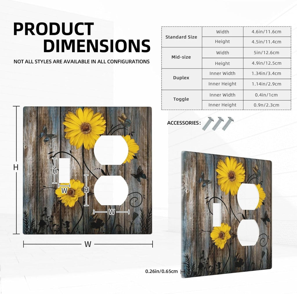 Rustic Barn Sunflower Wooden Daisy Flower Plank Wallplates 1 Toggle 1 Duplex Switch Plate Electrical GFCI Faceplate Decorative Light Switch Covers for Farmhouse Home Decor