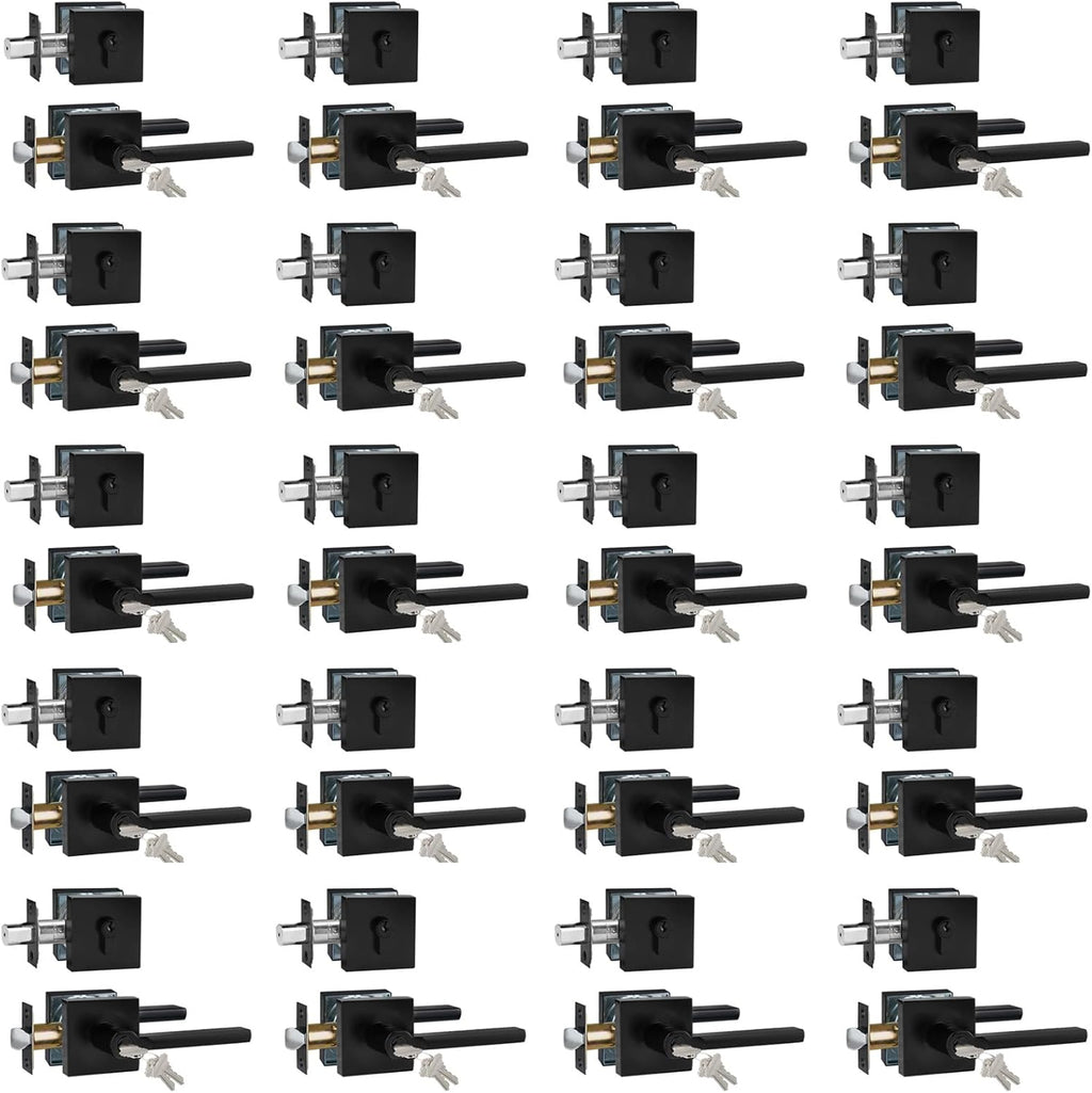 Keyed Entry Door Handle with Single Cylinder Deadbolt, Keyed Alike(Same Keys Only Per Set) Front Door/Exterior Door Lever Lockset, Matte Black, 20 Sets of Locks with 20 Sets of Different Keys