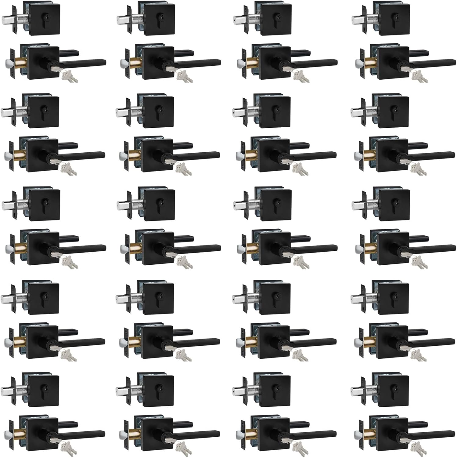 Keyed Entry Door Handle with Single Cylinder Deadbolt, Keyed Alike(Same Keys Only Per Set) Front Door/Exterior Door Lever Lockset, Matte Black, 20 Sets of Locks with 20 Sets of Different Keys