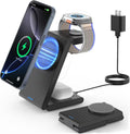Wireless Charger Magnetic for Apple Devices - JoyGeek 3 in 1 Foldable Charging Station for Magsafe Compatible with iPhone 16 15 14 13 12 Pro Max Plus, Apple Watch 10 9 8 7 6 5 4 SE, AirPods 4/3/2/Pro