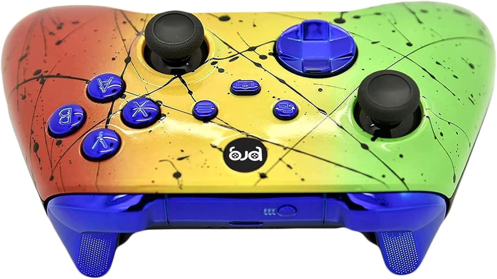 Hand Airbrushed Fade Custom Controller Compatible with Xbox Series X/S & Xbox One (Series X/S Rasta W/Blue Chrome Inserts)
