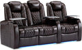 Weilianda Home Theater Seating Top Grain Leather Zero Gravity Recliner Chair Power Headrest Recline Movie Seat Gaming 7 Colors Mood Light Sofa with Tray Table USB Charge Row of 3 Loveseat Left Brown