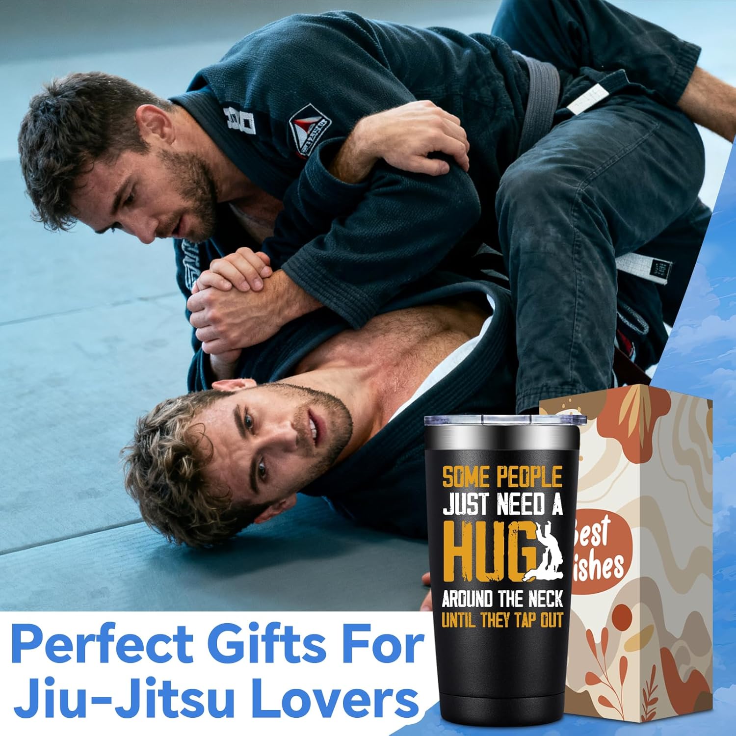 SpenMeta Christmas Jiu Jitsu Gifts for Men - Jiu Jitsu Gifts for Jiu-Jitsu Lovers, Husband, Boyfriend, Dad - 20oz Some People Just Need a Hug Around The Neck Until They Tap Out Tumbler Cup