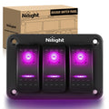 Nilight 3 Gang Aluminum Rocker Switch Panel 5 Pin ON Off Pre-Wired Pinkish Purple Toggle SPST 12V 24V Night Glow Stickers for Cars Marines Boats Campers RVs