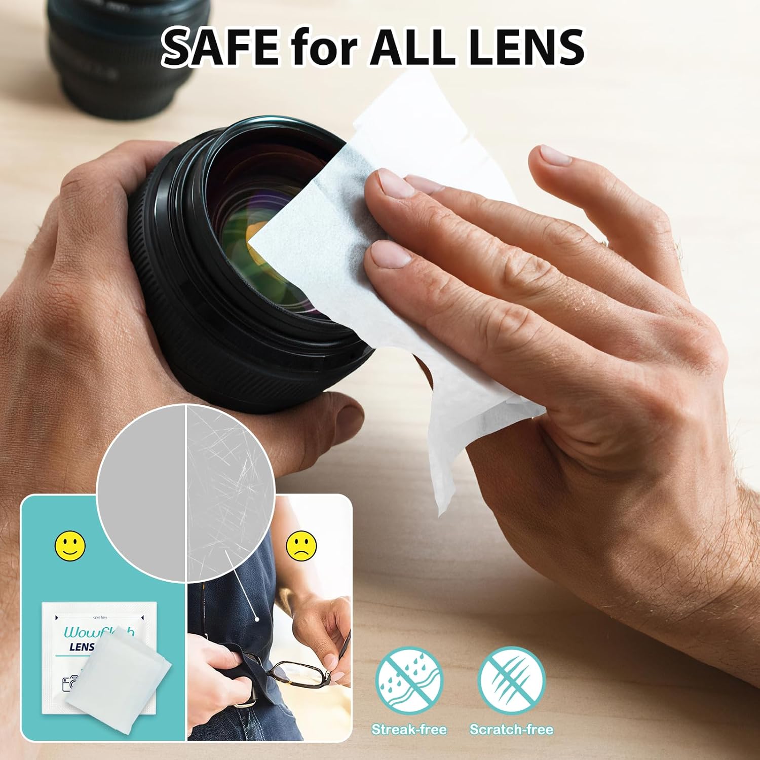 200 Count Lens Wipes for Eyeglasses, Eyeglass Lens Cleaning Wipes Pre-moistened Individually Wrapped Sracth-Free Streak-Free Eye Glasses Cleaner Wipes for Sunglass, Camera Lens, Goggles