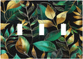 Decorative Switch Plates Vintage Dark Green Vine Leaf Golden Plants 3 Gang Wall Plate Triple Toggle Light Switch Cover Faceplate Electrical Wall Panels for Bed Room Cabin Decor