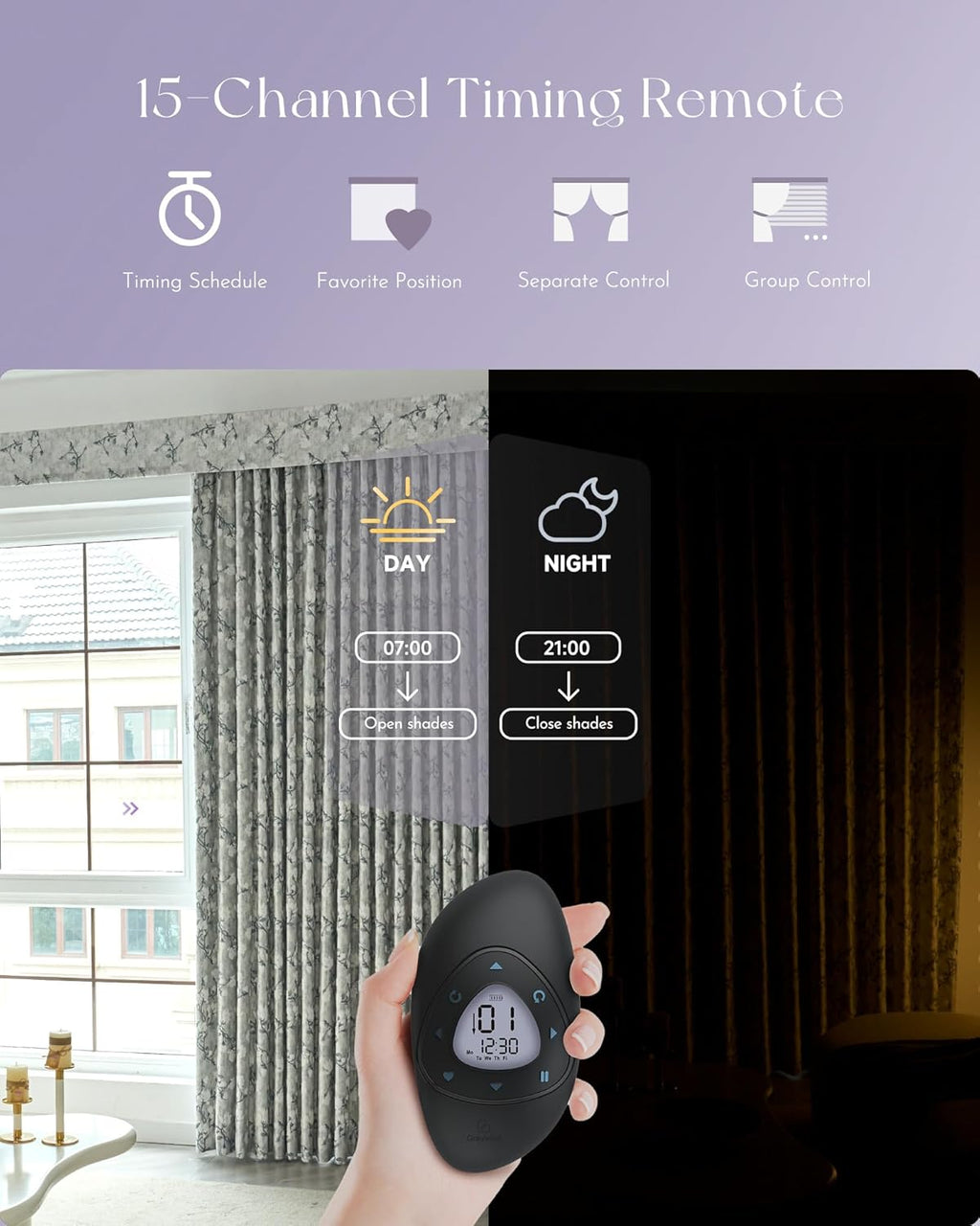 Graywind Rechargeable Smart Curtains Compatible with Alexa App Remote Control Motorized Drape for Sliding Door One-Way or Split Draw, Custom Width Up to 220" (Kapok Series)