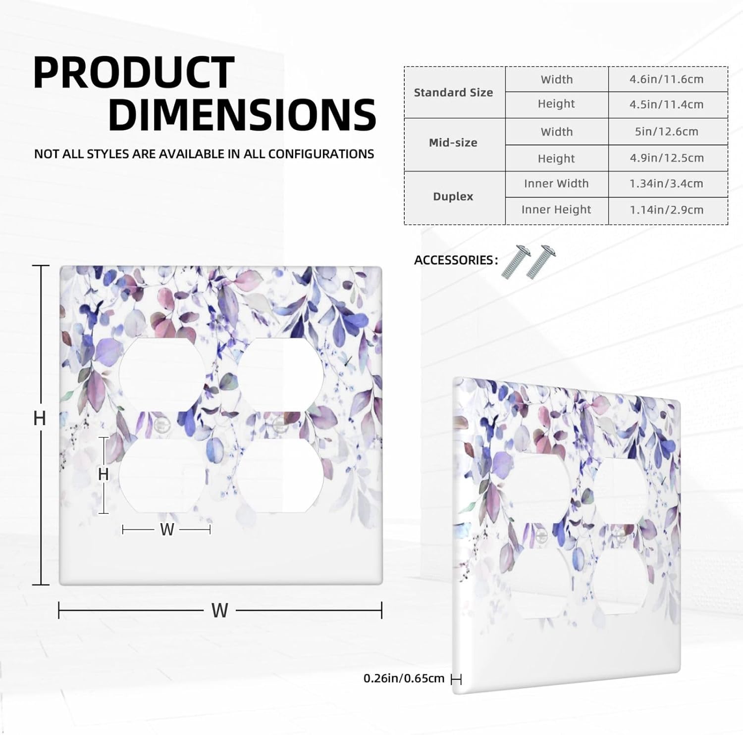 Purple Eucalyptus Watercolor Floral Rustic Leaf Outlet Covers 2 Gang Double Duplex Decorative Light Switch Covers Electrical Wallplates Socket Faceplate for Farmhouse Home Decor
