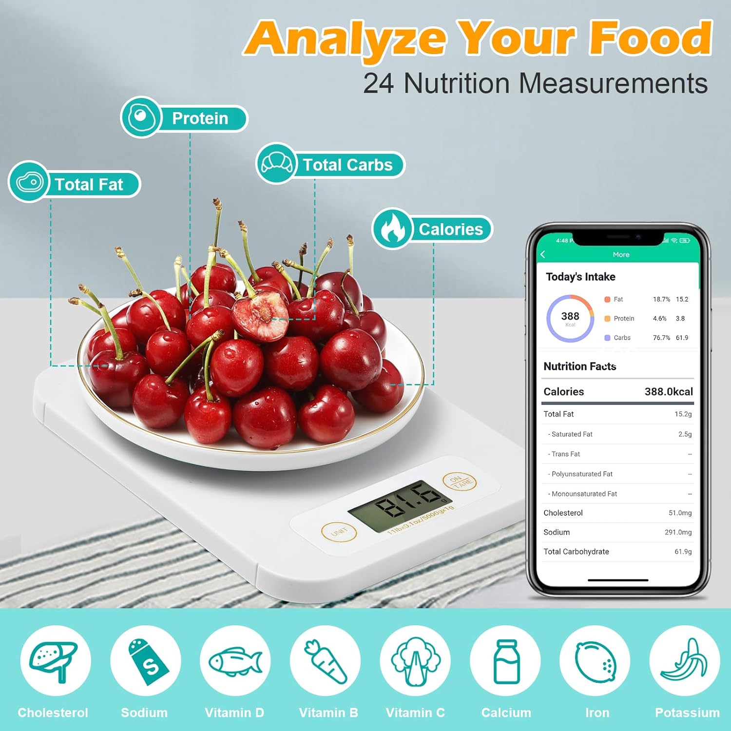 Smart Food Scale - Digital Food Scales Grams and Ounces with Nutritional Calculator, Food Scale for Weight Loss, Kitchen Scales for Food Nutrition, Calorie Scale for Diet, Keto, Diabetics 0.1oz-11lb