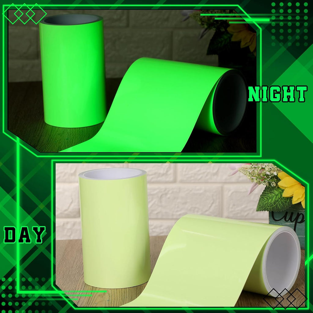 2 Rolls Glow in The Dark Tape 16.4 ft x 6 Inch Luminous Phosphorescence Green Long Lasting Bright Glow Tape for Halloween Night Decorations, Theater Stages, Stairs, Walls, Steps and Exit Sign